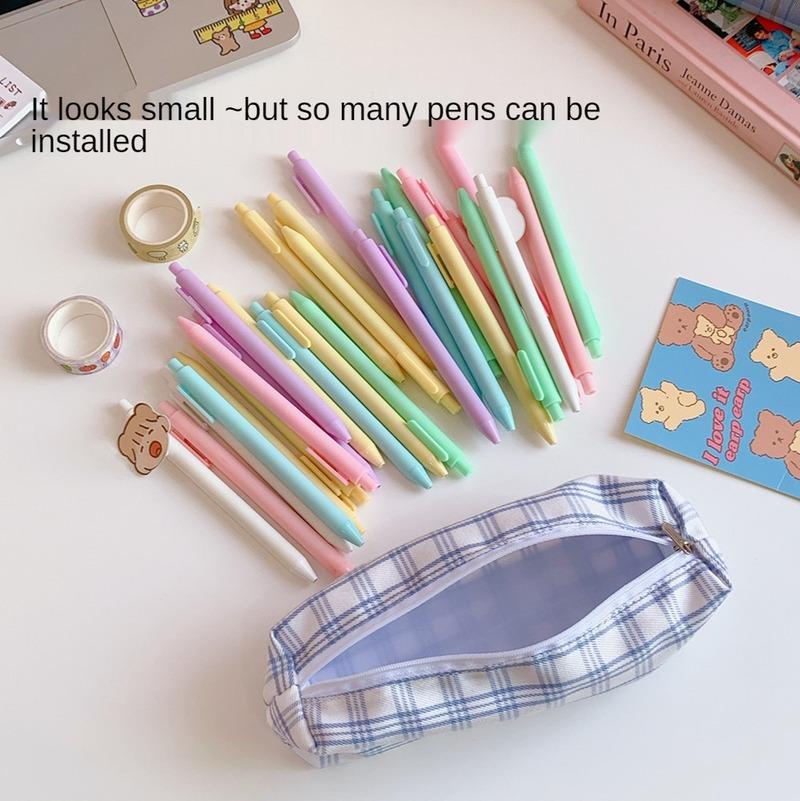 Large-capacity Plaid Pattern Pencil Case Kawaii Pencil Bag Funny Pencilcase Cartoon Students School Supplies Cosmetic Bag