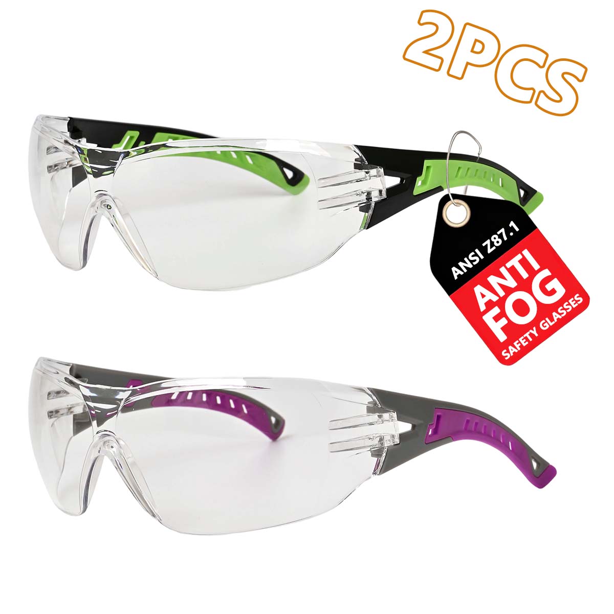 Anti Fog Safety Glasses UV400 Lightweight Rubber Temple Goggles Eye Protection for Men & Women Model HM11