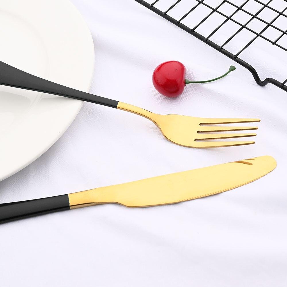 4Pcs White Gold Western Dinnerware Cutlery Set Dinner Flatware Knife Fork Spoon Stainless Steel Silverware Home Tableware Set