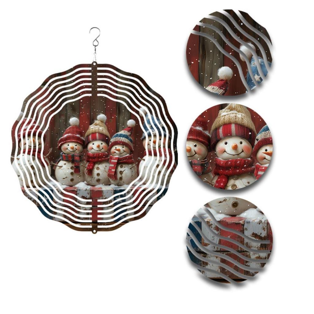 Outdoor Wind Chimes with Snowman Windmill 2D Hanging Kinetic Sculpture Metal Classic Style Wall Mounted Christmas Decor Gift