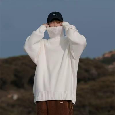 Oversized Turtleneck Knit Sweater For Men Warm Soft Daily Wear Jumper
