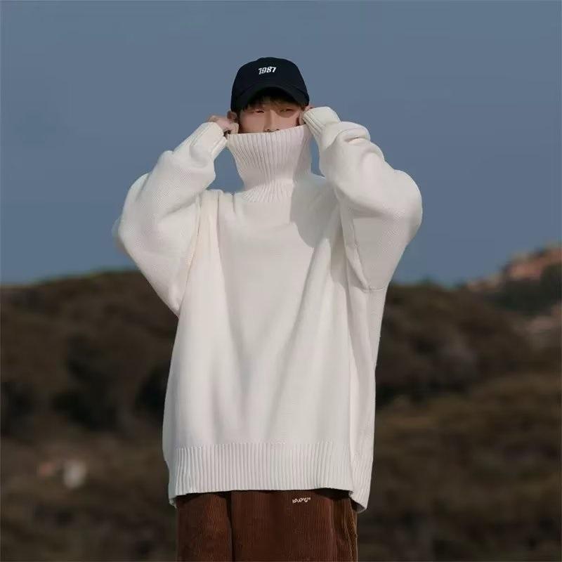 Oversized Turtleneck Knit Sweater For Men Warm Soft Daily Wear Jumper