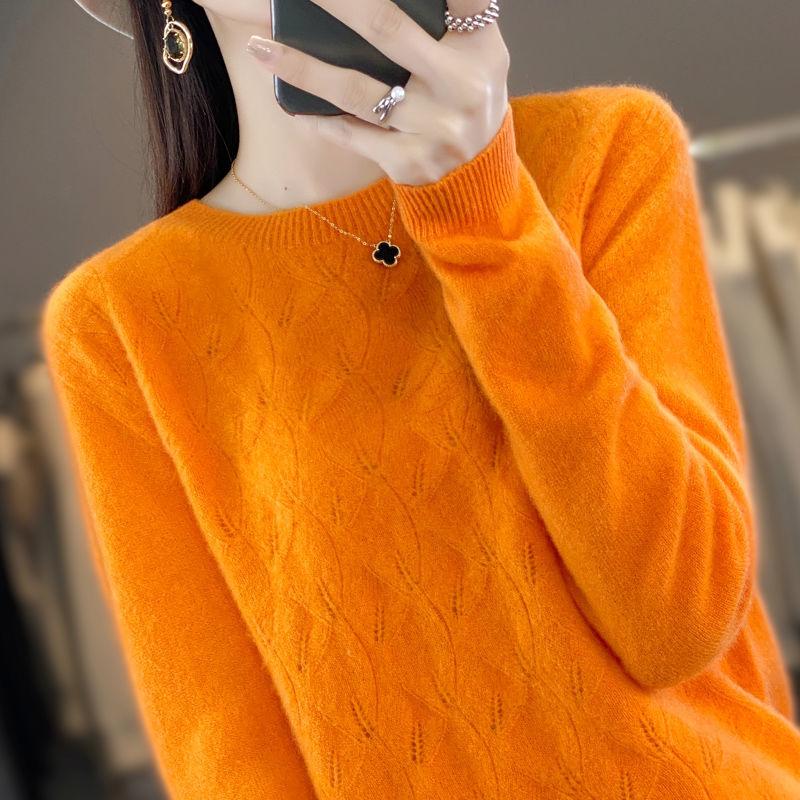 Mink Cashmere Sweater Women's O-neck Pullover Loose Knitted Underlay Autumn/Winter Long Sleeve Fashion Cashmere Top