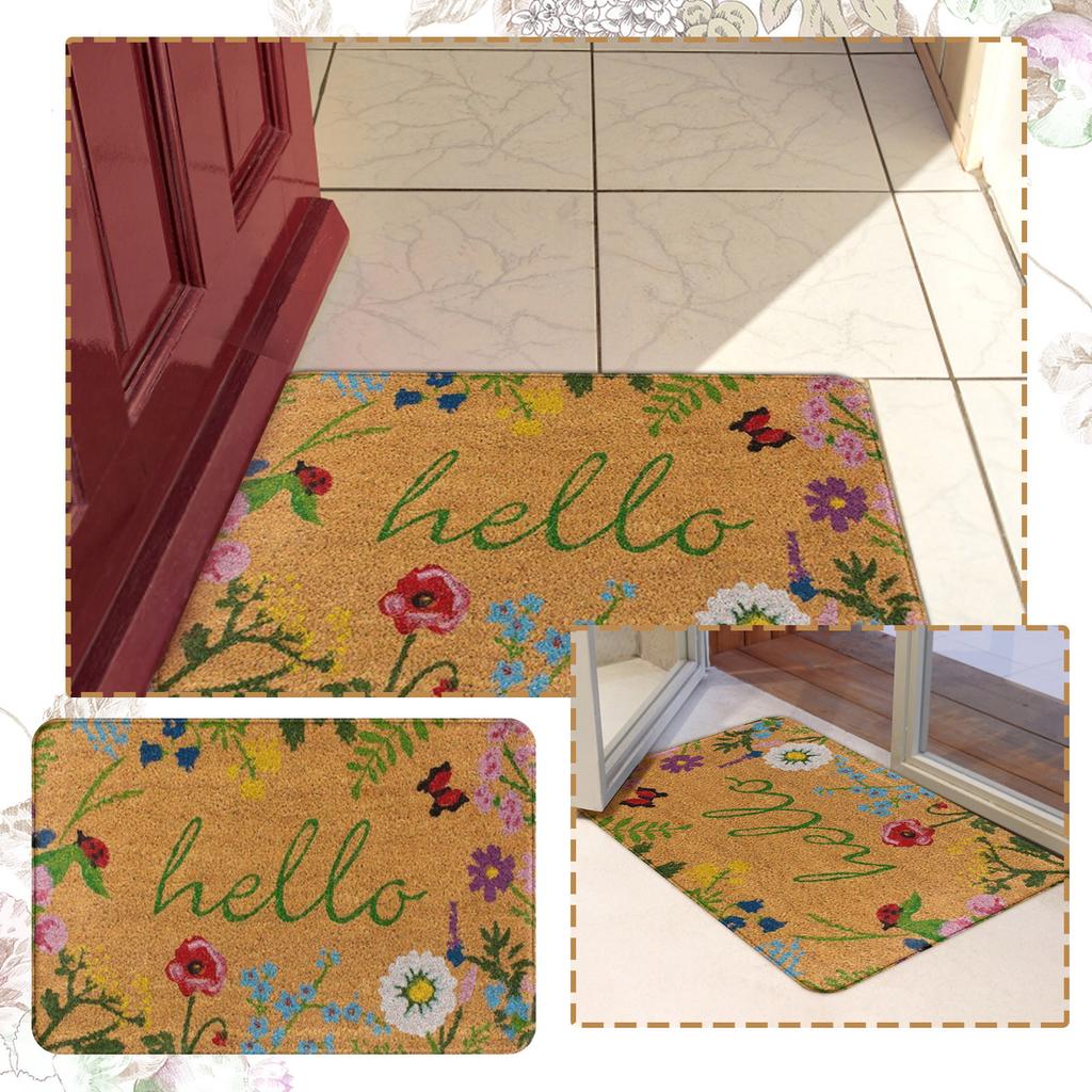 Spring Door Mat For Front Door Coir Welcome Mat With - Backing Indoor & Outdoor Use, Floral Spring Doormat For Outdoor