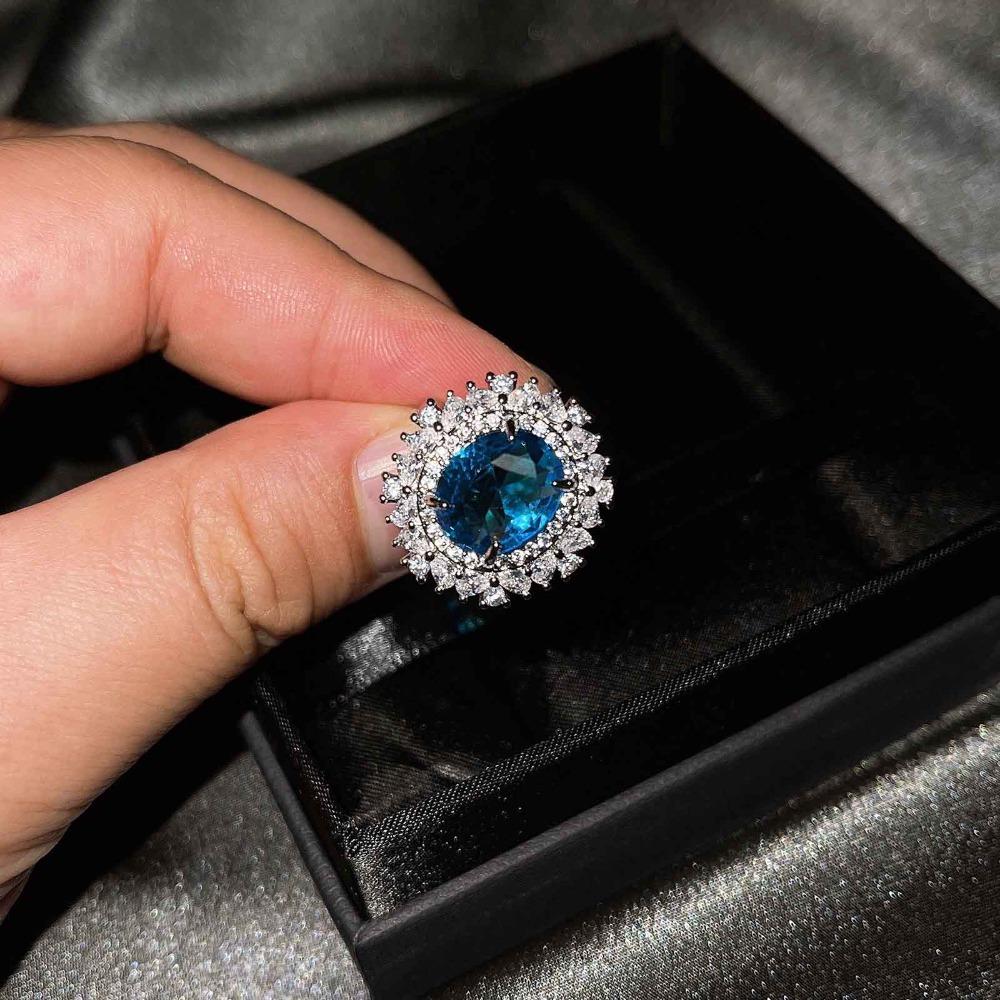 Luxury Women Jewelry Set with Blue Topaz Ring Citrine Earrings Pink Diamond Necklace European American Style