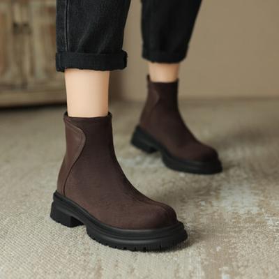 Autumn and Winter Platform Martin Boots Women's Medium Heel Non-slip Comfortable Women's Boots Korean Version Rear Zipper Leather Boots New Medium B