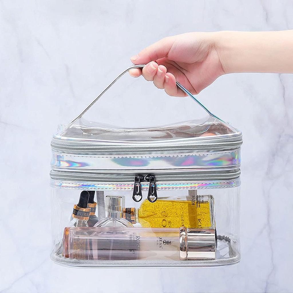 Aylashine Transparent Girly Makeup Visible Beauty Desktop Makeup Travel Storage Clear Rainbow Toiletry Bag with Top Travel Bag Bag, Simple,