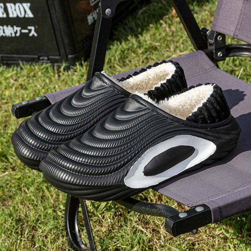 Super thick-soled solid color bag heel waterproof cotton slippers, autumn and winter outer wear heightening non-slip velvet warm fashion cotton shoes