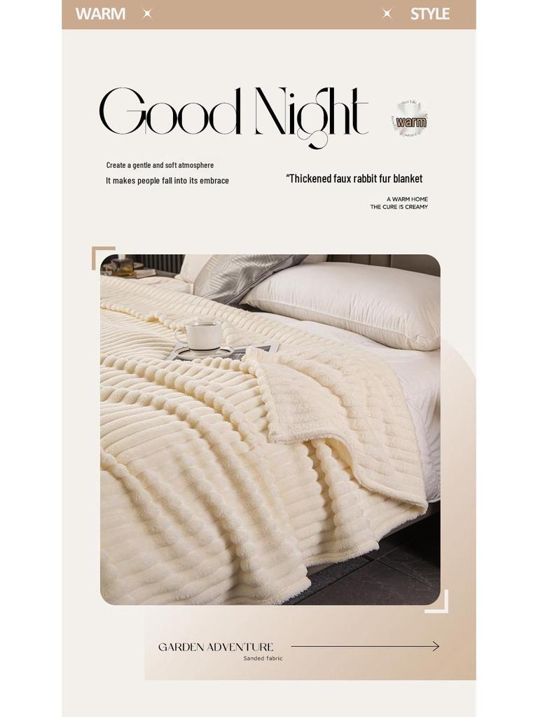 Dicke Plüschdecke aus Imitatkaninchenfell mit breitem Rippmuster für die Mittagspause oder zur Verwendung bei Klimaanlagen