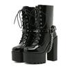 Fashion Punk Rivet Chain Belt Buckle Thick Bottom Super High Heel Short Boots for Women Front Lace-up Side Zip Gothic Boots Botas Mujer