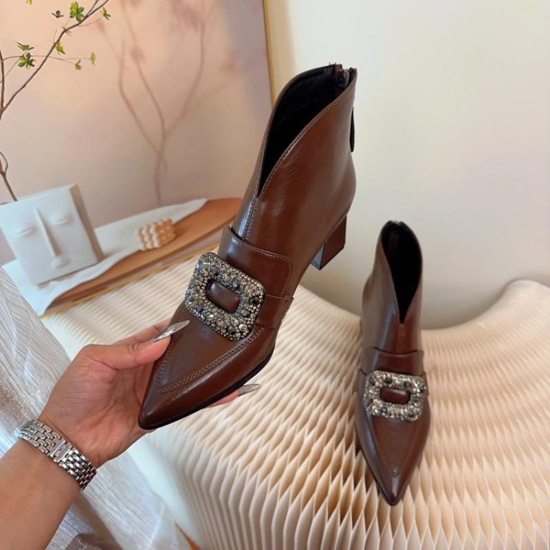 Square-buckle Versatile Deep-mouth Shoes for Women, Mid-length, Chunky Single Shoes