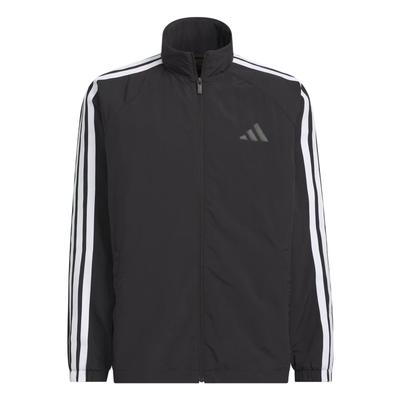 Jaqueta Masculina Listra Logo 3-Listras Corte Solto Gola Alta Manga Longa com Zíper no Ombro Jaqueta Homem Preto Branco KC3892