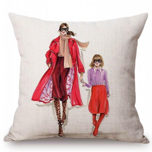 Baby Mother Parenting Art Cozy Family Hand Drawing Sketch Home Decoration Cotton Linen Sofa Throw Pillow Case Car Cushion Cover