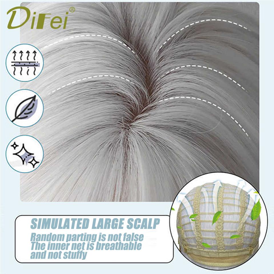 WTB White Long Straight Synthetic Wig Female Elegant And Fresh Lolita Straight Bangs Straight Hair Cosplay Party Wig
