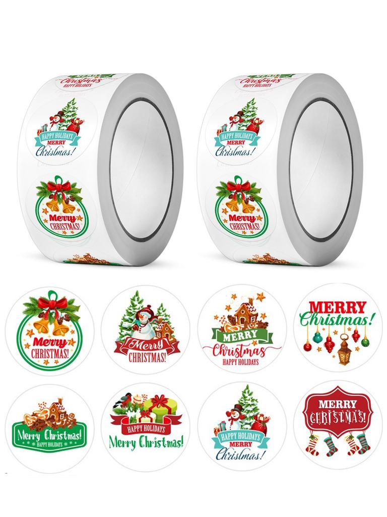 2roll 1000pcs Merry Christmas Stickers Gift Label Stickers Blessing Tags DIY Gift Wrapping Decorat Sealing Decal Christmas Decor