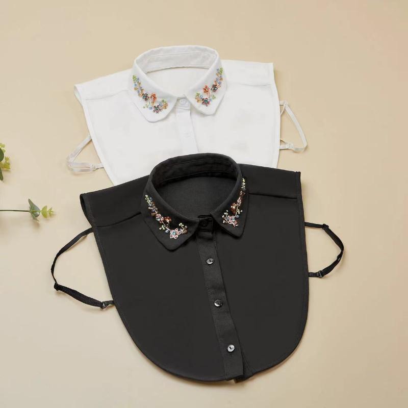 Women's Handmade Nail Colored Bead Round Neck Chiffon Fake Collar, Fashionable and Versatile Decorative Half Shirt Style Collar