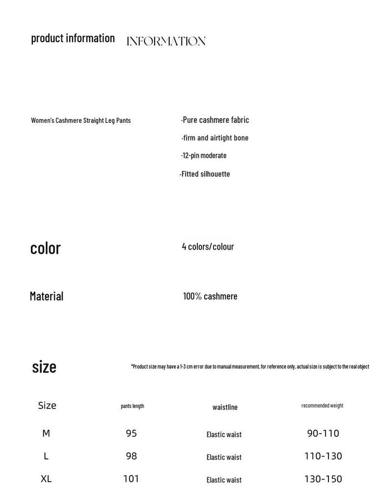 Fanzhen Women's 100% Cashmere Wide-Leg Trousers