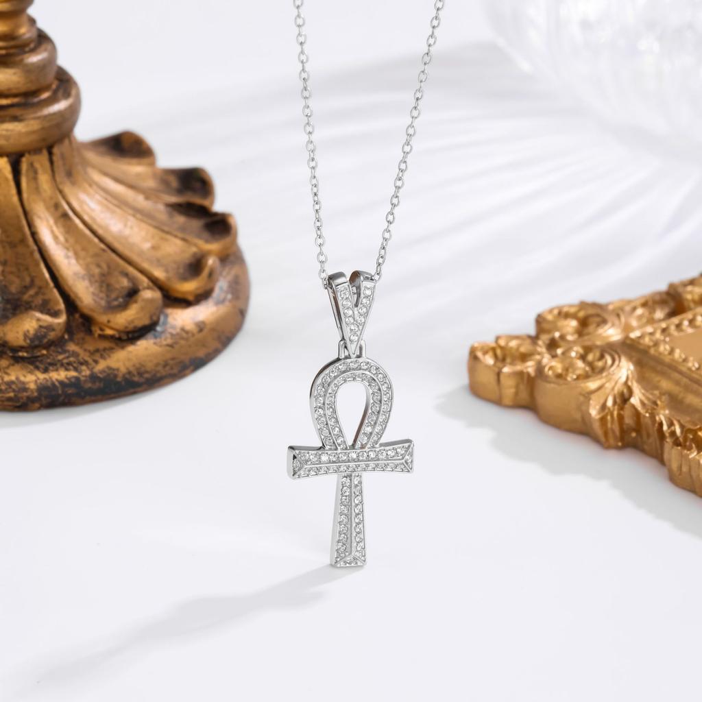 2026 Stone Cross Necklace Fashion Light Luxury Necklace Jewelry Premium Jewelry Full Diamond Men's Necklace