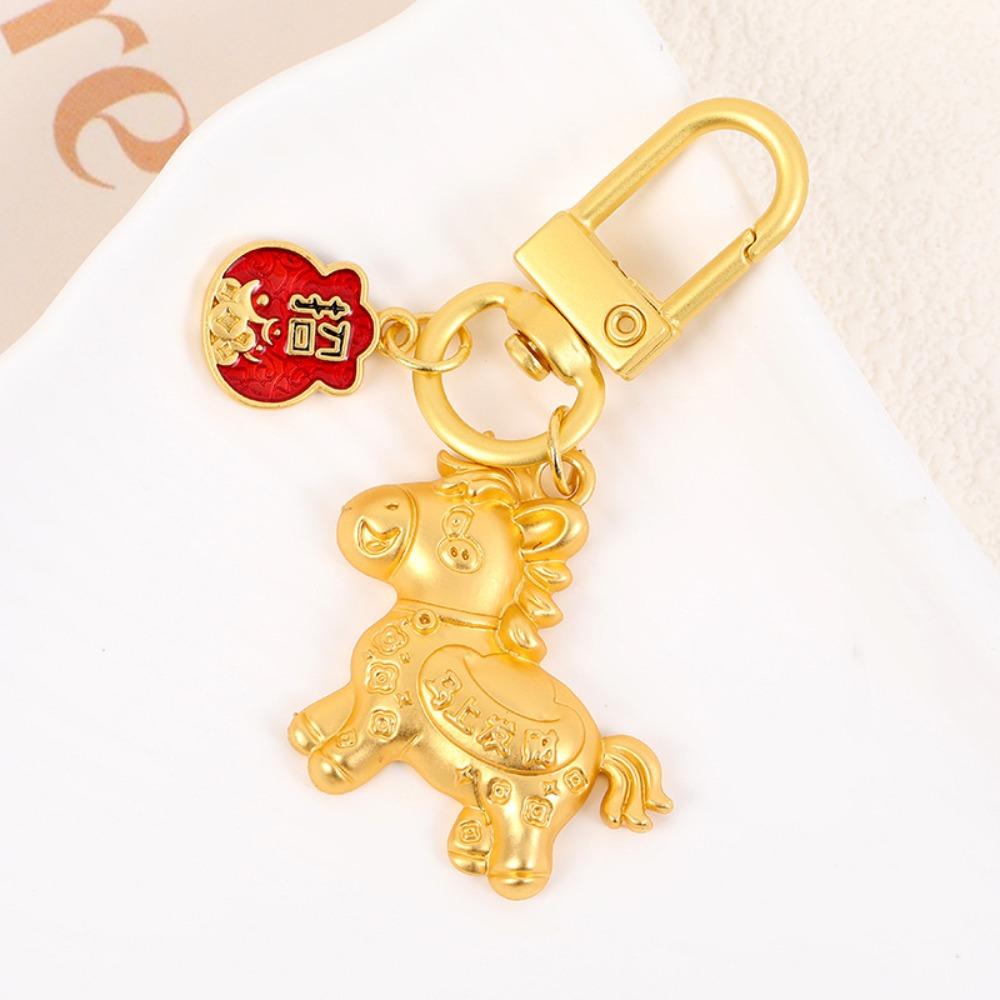 Chinese Style Horse Key Ring Gold Zodiac Pony Bag Pendant Retro Gold Pony Keychain  Birthday Gift