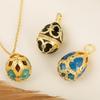 Women's Elegant Vintage Inlaid Diamond Temperament Water Drop Hollow Egg Pendant Necklace Copper 18K Gold Plated Jewelry