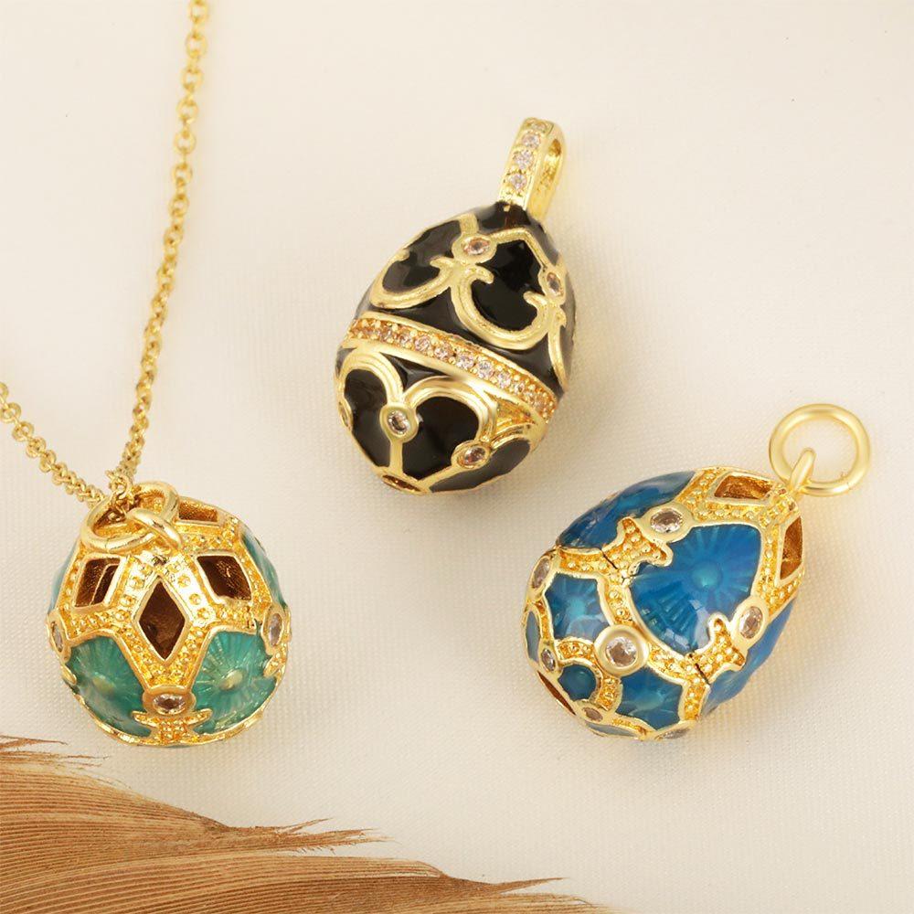 Women's Elegant Vintage Inlaid Diamond Temperament Water Drop Hollow Egg Pendant Necklace Copper 18K Gold Plated Jewelry