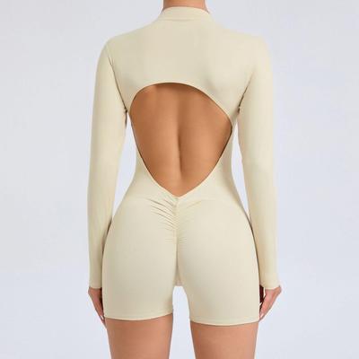 Chic One-Piece Zip Jumpsuit - Long-Sleeve, Backless Yoga Outfit & Sexy Fitness Wear