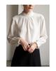 Women's French Style Ruffle Mock Neck Long Sleeve Blouse Elegant Office Commuter Shirt Layering Top For Spring