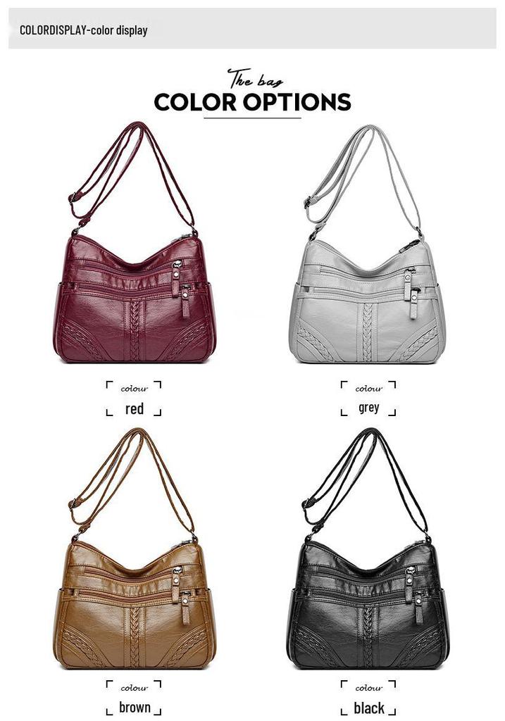 Korean Style Multi-Layer Soft Leather Crossbody Bag for Women - 2025 Large Capacity, Versatile Single Shoulder Bag for Moms