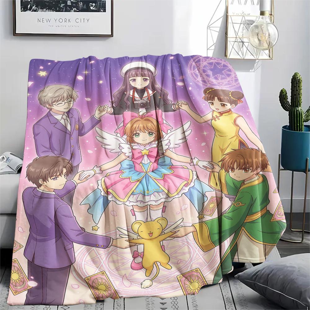 Cardcaptor Sakura Group & Magical Pattern Flannel Blanket, Comfortable for All Seasons, Home Decor, Warmth and Comfort, Perfect for Gifts.