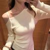 Design slanted shoulder knitted top women's inner wear autumn new niche irregular slim-fitting chic shirt bottoming shirt