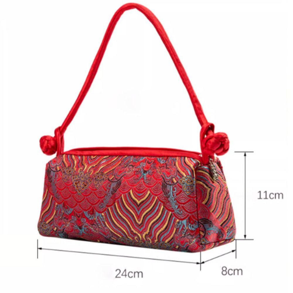 Fashion Silk Embroidered Women Handbag Zipper Chinese Style Design Clutch Bag Knot Retro Cosmetic Bag Gifts