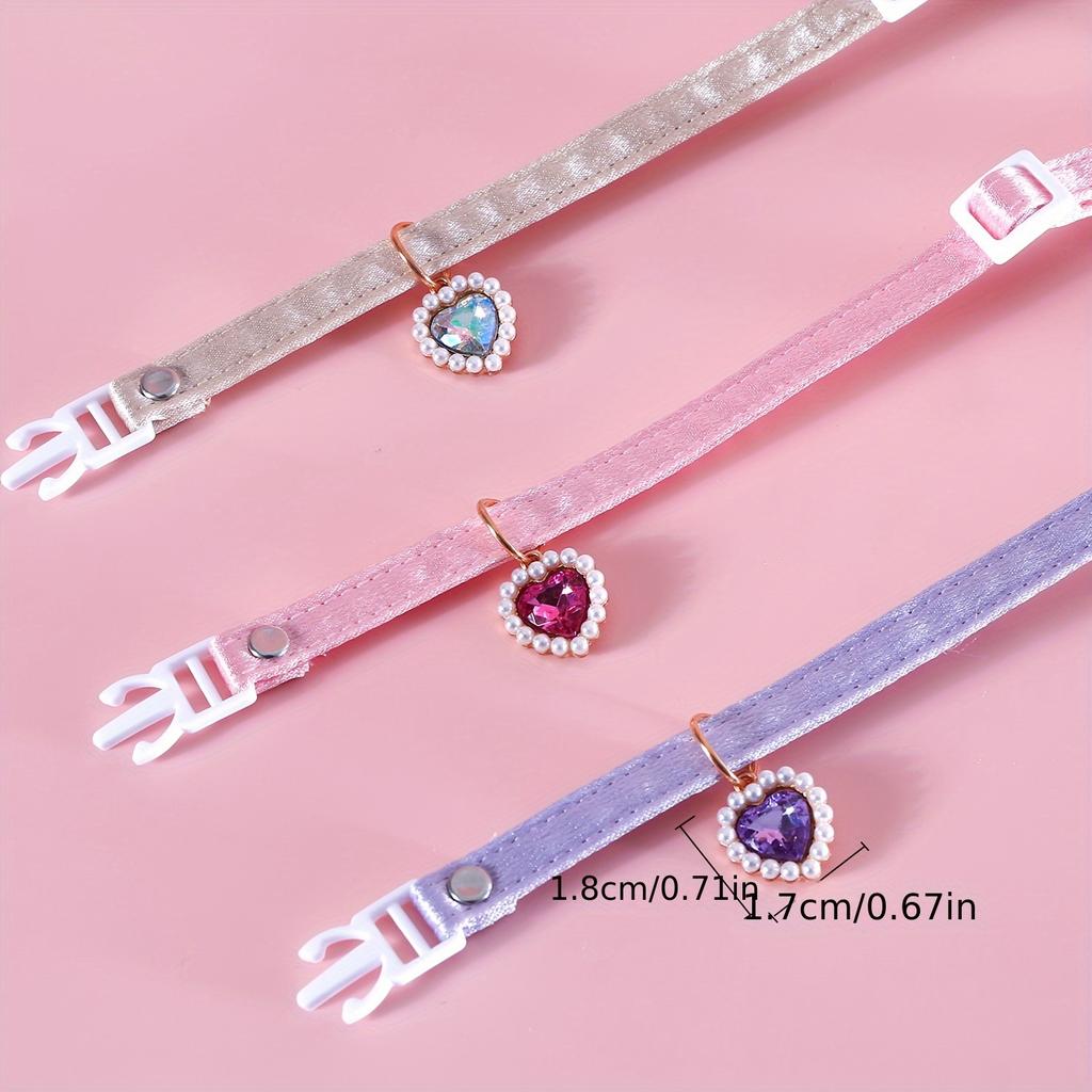 Pet Heart Pendant Collar for Cats, Anti-Choking Design, Double-Layer Pearl Heart Pendant Necklace for Princess Kittens and Puppies