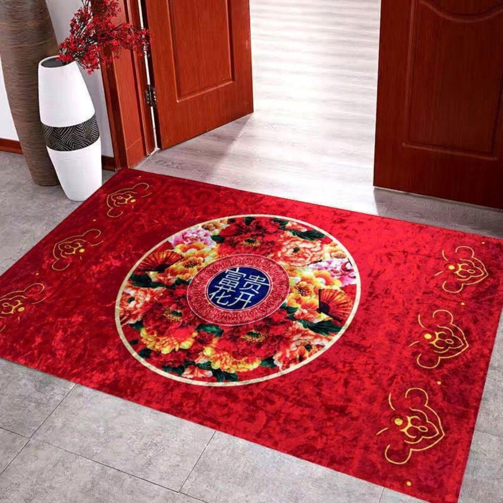 Red Thick Spring Festival Chinese Floor Bedroom Door Porch Mat Carpet Rug