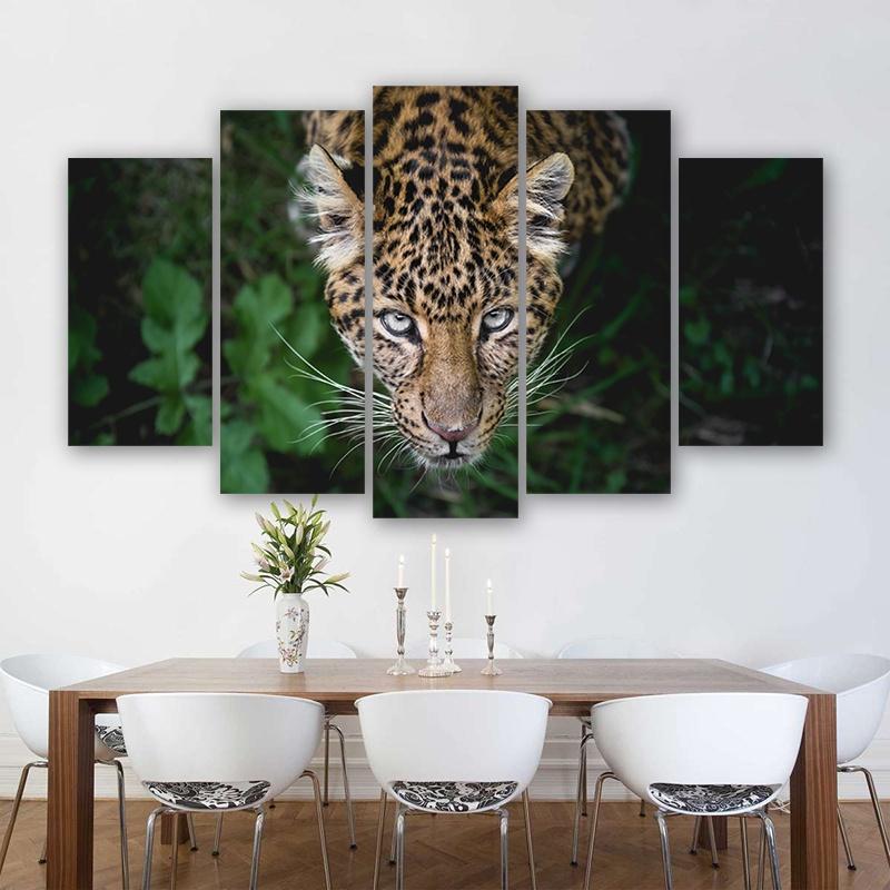 5 Panels Leopard Grass Posters Wall Art Picture for Living Room Animal Canvas Painting Home Decoration Landscape Prints No Frame