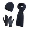Unisex Custom Logo 3pcs Knitted Plain Polyester/Cotton Beanie Hat Scarf Gloves Set Long Warm Winter Clothing for Men Women