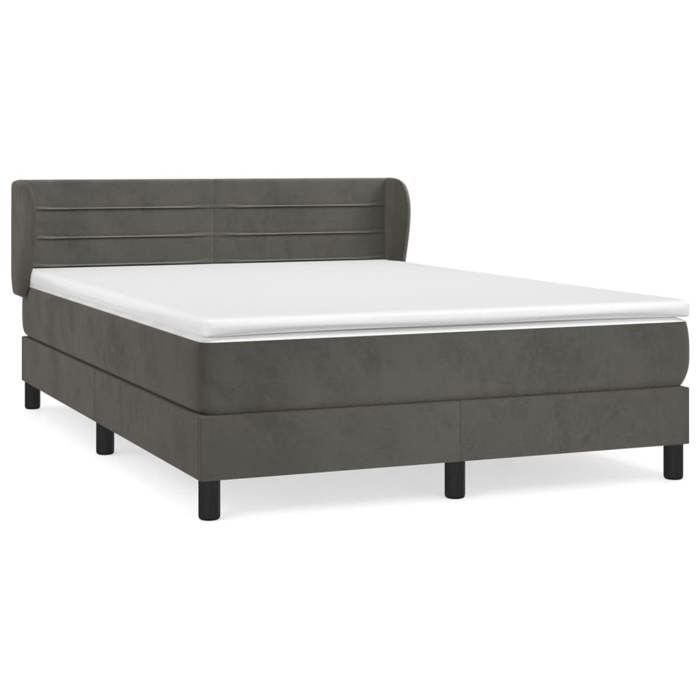 Lit avec matelas - Maison Exclusive - 140x190cm - Velours gris foncé - Tête de lit réglable