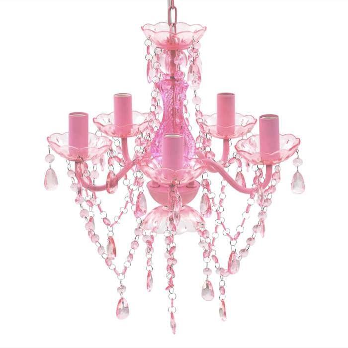 Lustre en cristal rose classique plafonnier 5 feux lampe luminaire 240310