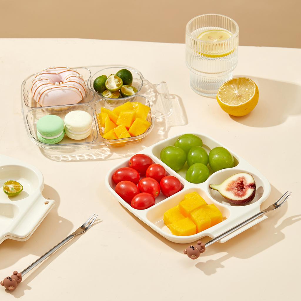 New Plastic Food Plate With Handle Reusable Food Serving Platter Cute Divided Dinner Plate Dish Kitchen Tableware