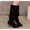 Fashion Autumn Winter Fashion Slim Knee High Boots Women Sexy Pointed Toe Low Thin Heel Shoes Female Long Booties Zapatos De Mujer