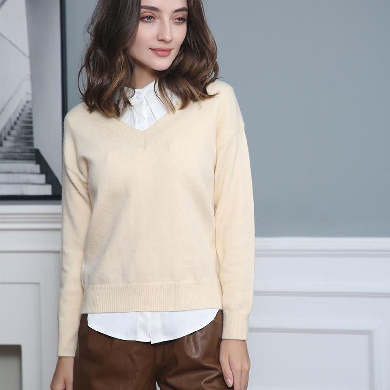 Women Long Sleeve V Neck Loose Knit Casual Pullover Sweater