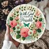 Round Metal Wall Art Pink Flower Butterfly Home Porch Decor Gift