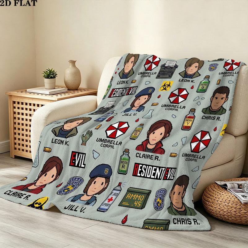 1PC Resident Evil Patterned Flannel Blanket Suitable For All Seasons For Home Decor Warmth And Comfort Gifts Holiday Present