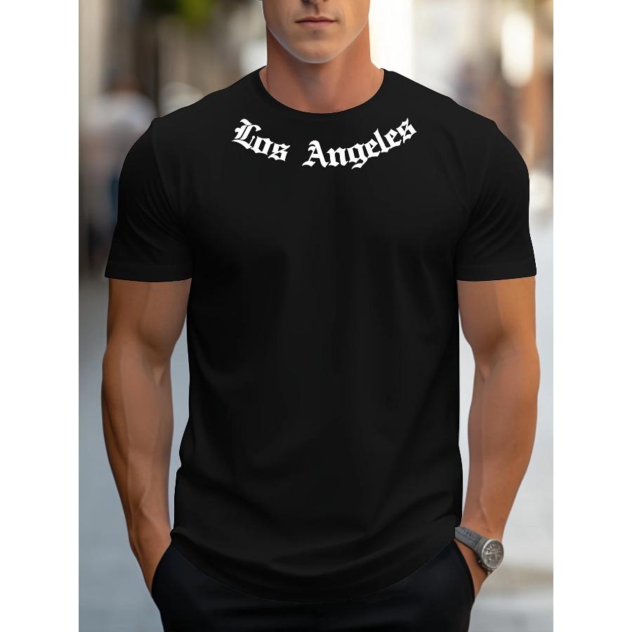 Cotton Men's 100% Cotton Summer Loose Size Los Angeles Graphic Printed Slim Fit Casual Sports Round Neck Short Sleeved T-shirt Top