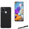 Rūdīts stikls priekš Samsung Galaxy A21S un mīksts aizsargvāciņš Melns ar Irbuli Toproduits®