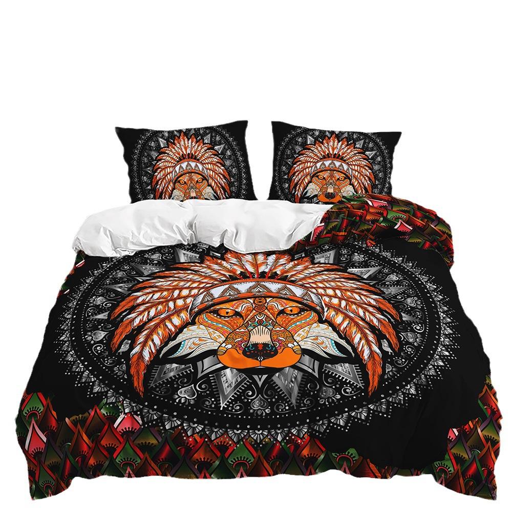 Three-Piece Ethnic Style Animal Wolf Totem Quilt Cover Bedding Kit