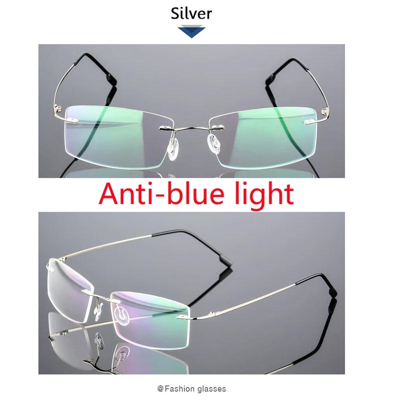 Customize Coating Frameless Myopia Glasses Anti Blue Light Prescription Computer Eyeglasses 0 -0.5 -1 -1.5 -2 -2.5 -3 -4 -5 -6