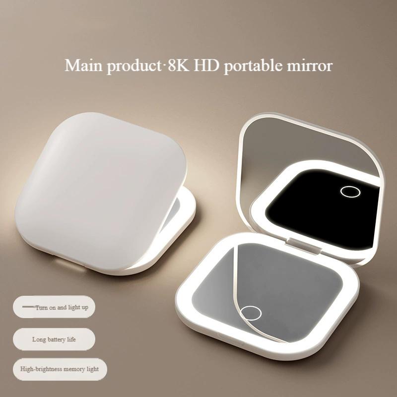 LED Makeup Mirror, Portable 3 Color Lighted Vanity Mirror, Cute Folding Travel Mirror for Purse