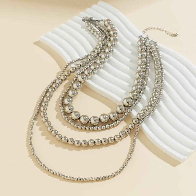 Cyberpunk style multi-layered ball beads stacked necklace stylish exaggerated beaded clavicle necklace