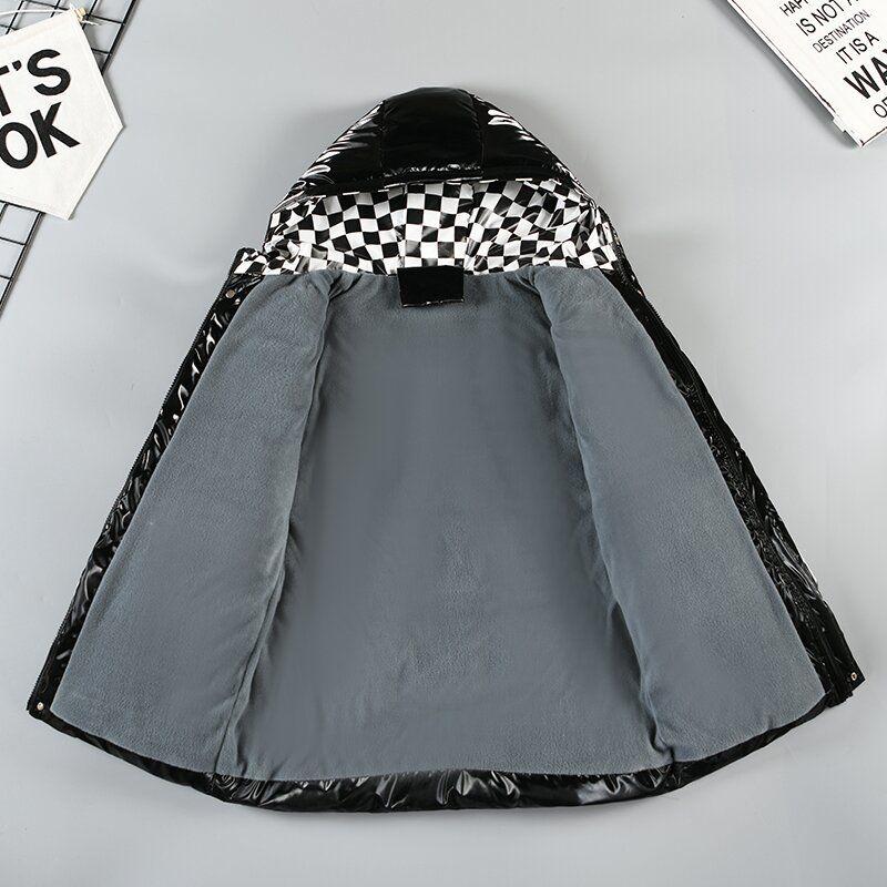 Down Cotton Jacket Boys Thick Short Section Bright Children's Clothing Plush Velvet Warm Padded Coat for Kids