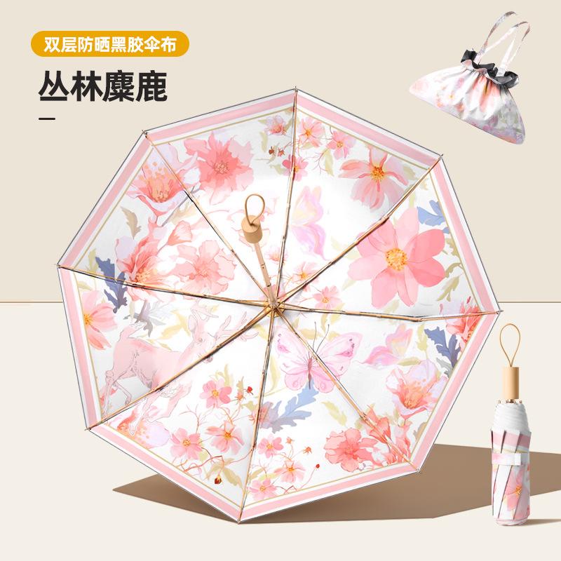 New Three-fold Manual Eight-bone Umbrella Vinyl Fabric Double-layer Double-sided Color Umbrella Parasol Three-fold Sun Umbrella